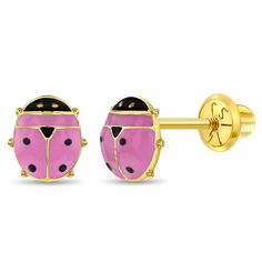 Your little girl will love these beautiful ladybug screw back earrings. Beautifully colored with bright enamel colors which will look stunning and fashionable on her ears. Made from 14k yellow gold, which are suitable for children with sensitive skin. These ladybug earrings also have screw backs that twist on the post for a safe, secure, and comfortable fit. She’ll enjoy everyday with this pair of children’s red enamel ladybug earrings. A complimentary box is included. Ladybug Earrings, Baby Ladybug, Thread Earrings, Kids Earrings, Earring Post, Pink Enamel, Gold Earring, Yellow Gold Earring, Gold Enamel