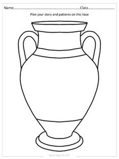 a black and white drawing of a vase with the words, plan your story and patterns on this vase