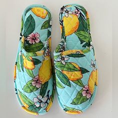 Vera Bradley Lemon Grove House Slippers Quilted Cotton Travel Slippers Perfect Everyday, Travel, Cruise , Spa , Travel Size Medium 7-8 Travel Slippers, Lemon Grove, House Slippers, Vera Bradley, Blue Yellow, Travel Size Products, Lemon, Slippers, Yellow