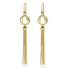 The sophistication of classic gold is captured in these yellow gold tassel earrings, exuding elegance, style, and feminine charm, and these gold earrings are the perfect complementary piece with formal attires and an excellent fashion statement with casual wear. These gold earrings showcase a tassel style and it offers the brilliant shine of diamond-cut finish. The gold tassel dangles flawlessly on a high polish finished 14k gold circle display. Key Features: Metal: 14k Yellow Gold - Real Gold, Gold Tassel Earrings, Elegance Style, Gold Circle, Yellow Gold Earring, Classic Gold, Hook Earrings, Tassel Earrings, Designer Earrings, Online Jewelry