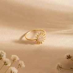 Cz Stone Sunburst Ring 14K 18K Real Gold, Boho Style Minimalist Sunshine Ring, Everyday Jewelry, Celestial Ring, Dainty Sun Ring, Best Gift ✅Material: Real solid gold (no plating, no gold-filled, etc) ✅Gold karat options: 14K and 18K ✅Gold color options: Yellow Gold, Rose Gold, White Gold ✅Gemstone: CZ Stone 📐DIMENSIONS Sun Width: 11.00 mm approx. ✈️ SHIPMENT After your confirmation, I will ship your order in 1-3 business days. Estimated delivery time for UPS Express 3-4 business days. Please c Yellow Gold Cubic Zirconia Midi Rings, Dainty Yellow Gold Halo Diamond Ring, Celestial 14k Gold Rings With Prong Setting, Minimalist Gold Diamond Ring With Halo Setting, Dainty Gold Flower Ring With Cubic Zirconia, 14k Yellow Gold Halo Crystal Ring, Gold Celestial Rings With Prong Setting, Gold Cubic Zirconia Flower Ring With Halo Setting, Yellow Gold Fine Jewelry Crystal Toe Ring