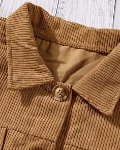 Corduroy Button Design Flap Detail Shacket Corduroy Long Sleeve Outerwear With Buttons, Long Sleeve Corduroy Outerwear With Buttons, Beige Corduroy Outerwear With Buttons, Corduroy Button-up Outerwear, Brown Corduroy Outerwear With Buttons, Corduroy Collared Outerwear With Button Closure, Collared Corduroy Outerwear With Button Closure, Corduroy Outerwear With Lapel Collar And Buttons, Corduroy Button-up Outerwear With Buttoned Pockets