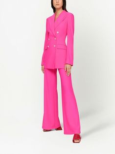 Pink Party Blazer With Button Closure, Pink Notch Lapel Blazer Dress For Work, Pink Double-breasted Suit For Work, Pink Double-breasted Suit For Workwear, Pink Double Breasted Notch Lapel Suit For Work, Pink Double Breasted Suit With Notch Lapel For Work, Pink Double-breasted Suits For Spring, Pink Blazer With Suit Collar And Buttons, Spring Long Sleeve Double-breasted Pantsuit