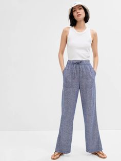 Wide-Leg Linen Pants with Washwell | Gap Factory Wide Leg Linen Pants, Clothes Closet, S B, Pair Of Pants, Pull On Pants, Linen Pants, Linen Blend, Casual Pants, Gap