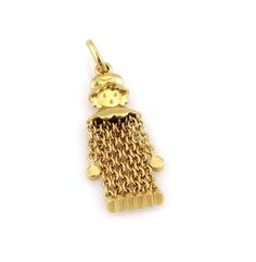 "This authentic Pomellato pendant is finely crafted from 18k yellow gold. It features a cute girl with a hat and her body, hands and feet are oval flex link chain with a soft liquid feel, the chain dangles from her neck.  It is fully signed with Pomellato and the gold content. Brand: Pomellato Hallmark: Pomellato 750 Material: 18k yellow gold Measurement: 1.96\" long w/bail and 18mm wide Without bail: 1.67\" long Weight: 10.9 grams 13941" Florida Crafts, Amazing Landscaping, Charm Ideas, Silver Smithing, Rose Gold Paper, Real Jewelry, Gold Band Ring, Round Stud Earrings, Gold Branding