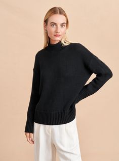 Mock Neck Marina Sweater | La Ligne NYC Fall Turtleneck With Funnel Neck And Ribbed Neckline, Fall Turtleneck With Ribbed Funnel Neck, Classic High Neck Sweater, Fall Mock Neck Top For Workwear, Mock Neck Top For Work, Fall Mock Neck Top With Ribbed Collar, Classic High Neck Turtleneck, High Neck Turtleneck With Ribbed Collar For Layering, Classic High Neck Sweater With Ribbed Collar