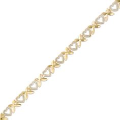 Celebrate your romance with the sweet hugs and kisses this charming bracelet provides. Crafted in 10K two-toned gold, this bracelet features alternating diamond-cut "X" links and shimmering white gold open hearts that combine to create a charming garland of love. A look she'll treasure, this 7.25-inch bracelet is polished to a bright shine and secures with a durable lobster claw clasp. Sweet Hug, Zales Jewelry, Jewelry Accessories Ideas, Hugs And Kisses, Open Heart, Heart Bracelet, Bracelet Designs, The Sweet, Lobster Claw