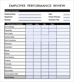 employee performance review form with the words employee performance review written in red and black on it