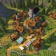 an aerial view of a village in minecraft