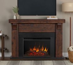 a fireplace with a flat screen tv above it