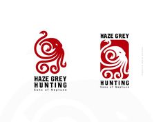 two red and white logos with an elephant in the middle one is for haze grey hunting