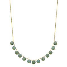 Bring your look to life with this stunning 18k gold over silver green jade necklace. Click on this JEWELRY & WATCHES GUIDE to learn about fit, styles, materials and more! Bring your look to life with this stunning 18k gold over silver green jade necklace. Click on this JEWELRY & WATCHES GUIDE to learn about fit, styles, materials and more! FEATURES Drop length: 0.625" Chain length: 18 in. with 2-in. extender Chain type: rope Metal: sterling silver Plating: 18k gold Finish: polished Nickel free P Green Single Strand Necklace For Formal Occasions, Elegant Green Single Strand Necklace, Formal Jade Necklace With Round Pendant, Elegant Round Jade Beaded Necklaces, Formal Gold Jade Necklaces, Formal Gold Jade Necklace, Formal Green Necklace With Gemstone Beads, Beaded Yellow Gold Round Necklace, Yellow Gold Beaded Round Necklace