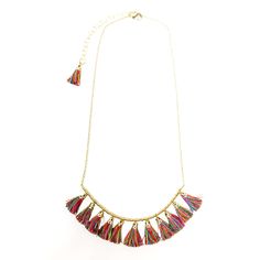 Brilliant, rainbow-colored tassels dangle from a gold-toned chain for an incredibly vivid yet delicate piece. Measures 17″ long + a 3″ extender. Sustainably handmade by women artisans in India. Throne Of Grace, Long A, Women Artisans, Tassel Necklace, Tassels, India, Chain, Gold, Color