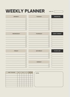 a printable weekly planner is shown in black and white, with the words'weekly planner'on it