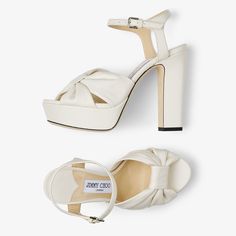 Heloise 120 Luxury Calf Leather Sandals With 4-inch Heel, Cream Calf Leather Heels For Evening, Evening Cream Calf Leather Heels, Cream Leather Heels With Padded Heel, Luxury Cream Platform Heels, Chic White Calf Leather Sandals, Luxury Cream Calf Leather Heels, Luxury Cream Leather Sandals, Chic White Sandals With Leather Lining