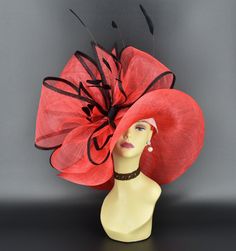 ✿*.Key Features: This red color has orange shade. 100% high quality Sinamay woven material, wide brim with Jumbo bows. It's more beautiful in person! Light and comfortable! Great for Kentucky derby, weddings, Royal Ascot, horse races, cocktails, tea party, or any hat wearing occasion. Hat base size: From front to back appr: 20.5" (52cm) From left to right appr: 21.25" (54cm) Wide brim Appr: 7~8" Head girth: 22.5" (57cm) , adjustable string inside to make smaller to fit your head. If you want other colors in this style, just search the same item code in my store, you will find them. ✿*.Tip.*✿ ❣️If you want a customized piece, please follow the instructions below: 🔹Present style of hat or fascinator you would like from the store, with additional photos of your outfit and any other details y Red Structured Crown Costume Hat For Wedding, Red Structured Crown Hat For Weddings, Red Structured Crown Headpiece For Wedding, Red Fitted Hat For Gift, Elegant Orange Costume Hats And Headpieces For Party, Elegant Orange Party Costume Hats And Headpieces, Red Fitted Hat As Gift, Red Fitted Hats As Gifts, Elegant Orange Headpiece For Evening