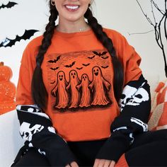 Spooky Ghosts Halloween Sweatshirt Ghost Halloween Shirt Creepy Halloween Top Spooky Vibes Sweater Trendy Ghost Y2K Babytee Halloween💕 T-SHIRT Composition: Solid colors, 100% Airlume combined and ring-spun cotton Heathers colors, 52% Airlume combined and ring-spun cotton, 48% polyester With side seams for structural support Ribbed knit highly elastic collar with seam helps retain its shape Shoulder taping to stabilize the back of the garment and prevent stretching Unisex, Ideal for both men and Halloweencore Outfit, Ghosts Halloween, Halloween Top, Y2k Baby Tee, Creepy Halloween, Spooky Vibes, Ghost Halloween, Baby T Shirts, Halloween Sweatshirt