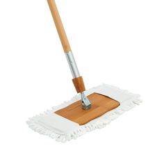 a mop with a wooden handle is shown