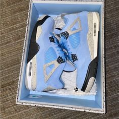 Brand New Never Used (Dm Before Purchase) Blue High-top Air Jordan 4 With Boost Midsole, Blue High-top Air Jordan 4, Blue Air Jordan 4 With Boost Midsole, Blue Leather Air Jordan 4 For Sports, Blue Leather Air Jordan 4, Blue Leather Air Jordan 4 With Branded Insole, Blue Leather Air Jordan 4 Sports Shoes, Blue Leather Air Jordan 4 With Round Toe, Blue Leather Air Jordan 4 With Cushioned Footbed