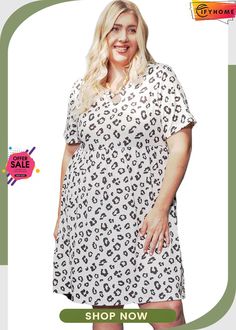 Leopard Plus Size Short Sleeve T-shirt Dress Casual Short Sleeve Shift Top, Casual Short Sleeve Dresses For Daywear, Casual Short Sleeve Day Dress, Casual Short Sleeve Dresses With Graphic Print, Casual Summer T-shirt Dress For Daywear, Casual T-shirt Dress For Summer Daywear, White Relaxed Fit T-shirt Dress For Summer, White Relaxed Fit T-shirt Dress For Spring, Casual V-neck T-shirt Dress