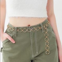 Linked Circle Chain Belt With Clasp Trendy Gold Waist Chain For Summer, Adjustable Chain Belt For Summer, Chic Gold Chain Belt For Summer, Trendy Gold Chain Belt For Summer, Chic Gold Chain Belt For Spring, Chic Metal Chain Belt For Summer, Trendy Chain Print Belt, Trendy Chain Link Belt With Chain Print, Circle Chain