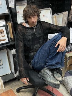 Product Show： Feminine Men Poses, Black Sheer Top Outfit Men, Anime Character Design Oc, Aaliyah Core Men, Male Fishnet Outfit, Hip Window Outfit Men, Man Alternative Style, Black And White Fashion Men, Alt Goth Outfits Male