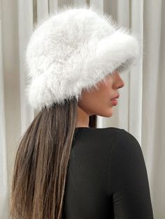 Free Returns ✓ Free Shipping✓. SHEIN ICON Solid Fluffy Bucket Hat Casual- Women Bucket Hat at SHEIN. Fluffy Hats, Fuzzy Hat, Fluffy Hat, Bob Chapeau, Fuzzy Bucket Hat, Fluffy Bucket Hat, Christmas Dress Up, White Bucket Hat, Faux Fur Bucket Hat