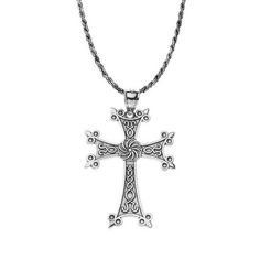 Oxidized Sterling Silver Eternity "Khachkar" Armenian Cross Pendant Necklace (Medium) Item No.: B470 Metal Type: .925 Sterling Silver With Stamped 925 Metal Color: Silver. Finish: Oxidized Measurement: Pendant Height: 1.55" (39.58 Mm) Pendant Width: 1.01" (25.81 Mm) Chain Length: Available In 16", 18", 20", 22". Brand New With Box. Made In Usa. This Item Might Take 5-10 Days To Be Shipped. Traditional Cross Pendant Necklace With Intricate Design, Traditional Necklace With Intricate Cross Pendant, Traditional Engraved Crucifix Necklace, Traditional Silver Cross Necklace, Traditional Silver Cross Necklace As Gift, Traditional Silver Cross Necklace Gift, Traditional Cross Necklace With Oxidized Finish, Traditional Oxidized Cross Necklace, Traditional Cross Necklaces With Oxidized Finish