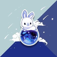 an animal sticker sitting on top of a blue and white background with stars in the sky