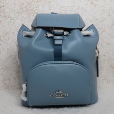 Coach Pace Backpack (Cr100) Cornflower Blue Smooth Leather. Drawstring And Speed Clip Closures. Exterior Zip Pocket. Interior And Exterior Zip Pockets. Adjustable Shoulder Straps. Silver Hardware. 9.5" (W) X 8.75" (H) Blue Rectangular Leather Backpack With Adjustable Strap, Luxury Blue Backpack Bag, Trendy Blue Leather Backpack For Daily Use, Luxury Blue Backpack, Luxury Blue Standard Backpack, Blue Leather Backpack With Adjustable Strap, Blue Standard Backpack For On-the-go, Rectangular Blue Backpack, Trendy Blue Leather Backpack