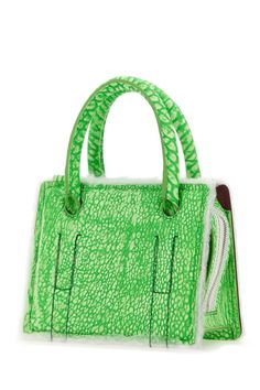 Printed Leather Mini Otto Handbag from Dentro Luxury Green Box Bag For Errands, Green Top Handle Box Bag With Dust Bag, Green Top Handle Bag For Errands, Rectangular Leather Wallets For Shopping, Leather Rectangular Wallets For Shopping, Green Shoulder Box Bag With Dust Bag, Green Shoulder Box Bag, Green Top Handle Box Bag For Errands, Green Pouch Satchel For Evening