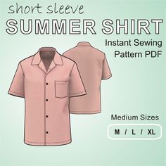 Follow this link for additional sizes: https://www.etsy.com/de-en/shop/mascultory?ref=seller-platform-mcnav&section_id=30424594 A casual short-sleeved button-up shirt designed for hot weather and casual occasions, with a relaxed fit, meant for lightweight, breathable fabric. Features include a long front button placket, short sleeves and a simple one piece collar without stand, perfect for a sleek and unassuming look. The back piece without darts and yokes  allows for uninterrupted seamless prin Seamless Prints, Camp Shirts, Shirt Sewing Pattern, Sewing Instructions, Jumpsuit Jacket, Cape Coat, Camp Shirt, Polo Sweater, Bowling Shirts