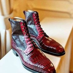 Handmade Leather Men High Ankle Boots · Unique Handmade Leather Shoes · Online Store Powered by Storenvy Luxury Men's Snip Toe Heeled Boots, Luxury Men's Vegetable-tanned Boots, Luxury Men's Lace-up Boots With Reinforced Heel, Alligator Dress Shoes, Alligator Boots, Big Men Fashion, Kicks Shoes, Gentleman Shoes, Man Shoes