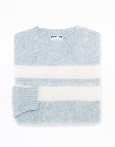 Shaggy Dog Sweater Powder Blue University Stripe | Men's Sweaters Shaggy Dog, J Press, Suits Dress, Mens Casual Dress Outfits, Men's Sweaters, Shetland Wool, Mens Casual Dress, Dog Sweater, Boxer Shorts