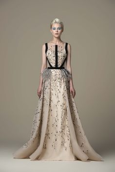 Saiid Kobeisy - RTWSS19-37 Embellished Bateau A-line Gown Beige Wedding Dress, Straight Cut Dress, Unique Party Dresses, Saiid Kobeisy, Plus Size Prom, Party Kleidung, Casual Styles, Beige Dresses, A Line Gown