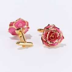 Make your special someone smile with our Pink Perfection Eternal Cufflinks. Our signature gold-trimmed petals come to life in captivating shades of pink that are sure to bring happiness to the ones you love. Stylish and sophisticated, with the perfect hint of sweetness, this pair of cufflinks is a beautiful and thoughtful gift to treasure for a lifetime. Revealed in the rich details of each pair of Eternal Cufflinks is the expert craftsmanship of our skilled artisans. Our perfectly picked roses Classic Gold Cufflinks For Party, Elegant Rose Design Jewelry For Formal Occasions, Elegant Formal Jewelry With Rose Design, Elegant Jewelry For Valentine's Day, Elegant Formal Jewelry With Rose Details, Elegant Formal Jewelry With Roses, Rose Gold Jewelry With Roses For Formal Occasions, Elegant Rose Red Jewelry With Rose Design, Formal Flower Shaped Polished Jewelry