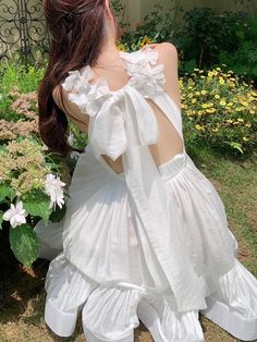 Tavimart women summer ruffle backless white party dress female A-line lace up elegant sleeveless holiday dress Long Evening Dresses Elegant, White Party Dress, Neck Wedding Dress, Dress Shopping, White Dress Party, Gowns Of Elegance, Evening Dresses Elegant, White Party, Holiday Dress