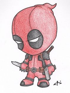 a drawing of a deadpool character holding a knife