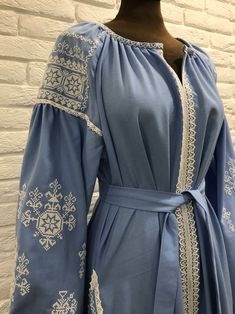 Bohemian Ukrainian Embroidered Dress Boho Dress Blue | Etsy Blue Embroidered Dress, Ukrainian Dress, Womens Pants Design, Embroidered Dress Boho, Embroidered Coat, Trendy Tops For Women, Mode Boho, Bohemian Wedding Dress, Stylish Dress Designs