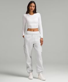 Serious About Softness. These Scuba Sweatpants Are All About Plush, Fleecy Fabric And A Slouchy Oversized Fit. Roomy Cargo Pockets Let You Go Hands Free. Designed For Casual. Oversized Fit Is Exaggerated And Feels Extra Roomy. Size Up For A Looser, Baggier Fit:intended To Sit At Ankle For Heights Of 55"-58". Cargo Pockets. Hand Pockets-One With A Hidden Card Sleeve. Roll The Waistband Down To Wear The Interior Drawcord On The Outside. | Scuba Mid-Rise Oversized Cargo Jogger Regular Scuba Sweatpants, Joggers Lululemon, Women's Joggers, Lululemon Scuba, Let You Go, Card Sleeve, Cargo Joggers, Joggers Womens, Baggy Fits