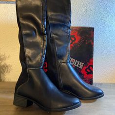 Fergalicioys Black “Jackie” Zip Up Sides Knee High Boots Size 6 Nib Knee High Boots Low Heel, Boots Low Heel, Black Knee High Boots, Black Knees, Moto Boots, Low Heels, High Boots, Knee High Boots, Knee High