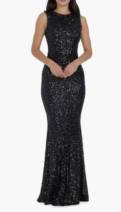 Black Sequined Maxi Gown, Fitted Floor-length Sequin Dress With Shimmer, Black Sequined Maxi Length Gown, Floor-length Sequin Stretch Dress, Dress The Population Sequin Dress, Jewel Neck, Sleeveless Gown, Mermaid Silhouette, Dress The Population