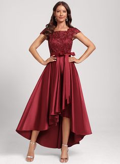 Aline Dress Formal Short, Hi Low Dress Formal, Christmas Dress Design, Upcycle Saree, Flare Satin Dress, Short Burgundy Bridesmaid Dresses, Wedding Ushers, Satin Dress Outfit, Christmas Dress Outfit