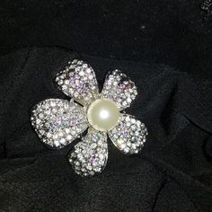 Flower Brooch, Never Worn Flower Shaped Brooches For Spring Party, White Flower Brooch For Party, White Flower Brooches For Parties, Flower Shaped Brooches With Flower Decoration For Party, Elegant Flower Brooch For Spring, Party Flower Shaped Brooch With Flower Decoration, Diamond Flower, Flower Brooch, Brooches