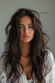 Haircuts For Long Wavy Hair Face Shapes, Haircut For Long Curly Hair For Women, Long Messy Layers, Natural Loose Wavy Hair, Best Hair Color For Blue Green Eyes, Dark Brown Beach Hair, Long Layers With Face Framing Pieces Wavy Hair Curly, Dark Hair Color Ideas For Curly Hair, Medium Hair Curly Styles