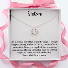 💖 Imagine the moment when you present her with this gorgeous 'Sisters' necklace? A beautiful  keepsake she can treasure forever as a reminder of the infinite love and unbreakable bond you share as Sisters. 💖  With this necklace, you can show her how much she means to you. Delight your Sister today with this unique and precious gift.  Why Choose Our Sisters Necklace?  ✨So pretty and absolutely gorgeous, she is sure to fall in love upon first glance. ✨The perfect gift to show your Sister how muc Christmas Gift Sister, Sister Christmas Gift, Christmas Gift For Sister, Sisters Jewelry, Granddaughter Necklace, Sister Birthday Gift, Silver Sisters, Christmas Gifts For Sister, Mother Daughter Necklace