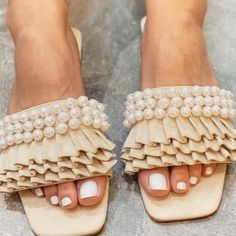 Follow On Instagram Yesisboutique Brand New Color:Beige Size:7 Type: Slide Sandals Style: Vacation Details: Pearls Feminine Beige Sandals For Beach, Beige Feminine Beach Sandals, Beige Sandals For Summer Parties, Elegant Flat Sandals For Beach Season, Beige Sandals For Party And Beach Season, Trendy Cream Sandals For Party, Beige Summer Sandals For Party, Feminine Open Toe Sandals For Beach, Feminine Flat Sandals For Vacation