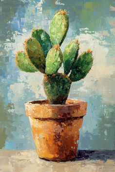 a painting of a cactus in a pot