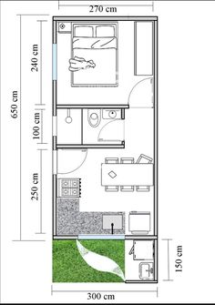 the floor plan for a small apartment with two beds and one living room in it