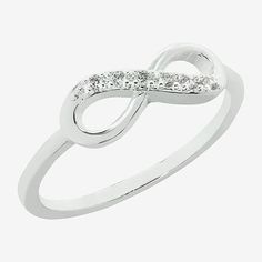 Ring Style: Bands, Delicate Rings, Stackable RingsFeatures: Nickel Free, In A Gift BoxShape: InfinityStone Cut: RoundStone Millimeter Measurement: 1.3 Mm Width, 1.3 Mm LengthMetal Color: Silver ToneBand Width: Care: Wipe CleanStone Type: 6 Cubic ZirconiaMetal: Pure Silver Over BrassCountry of Origin: Imported Rings Delicate, Infinity Band, Rings Bands, Brass Band, 6 Rings, Stackable Rings, Pure Silver, Fashion Rings, Band Rings